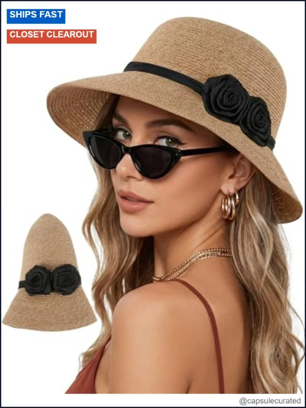 Elegant Straw Sun Hat with Handmade Crochet Flowers Wide Brim Fedora UPF